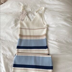 Striped Maxi Dress in Cream, Blue, and Tan